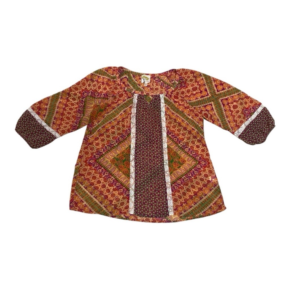 Fig & Flower Paisley Floral Print Boho Blouse Women’s Size M Peasant Sleeve - Picture 3 of 10